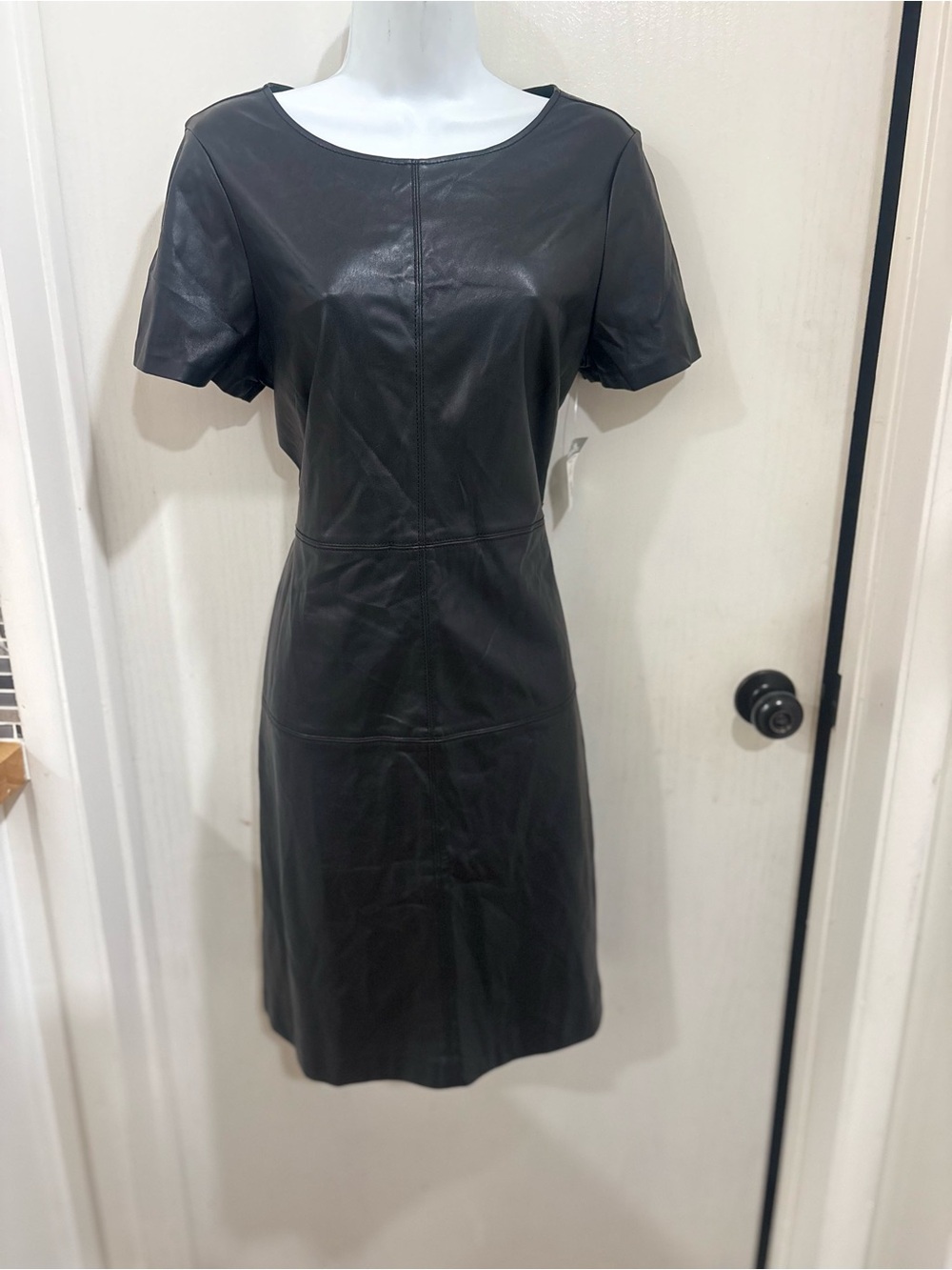 Ann Taylor Black Faux Leather Short Sleeve Mini Dress